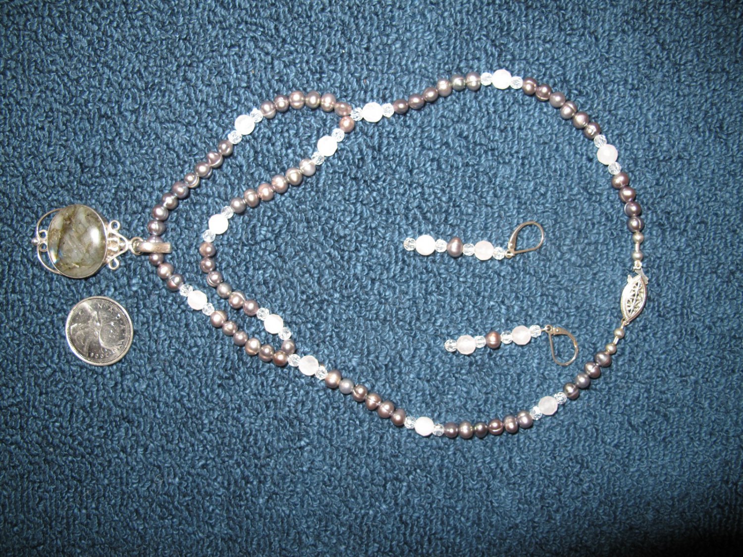 Labradorite beads & Pendant with Swarovski Crystals & Earrings