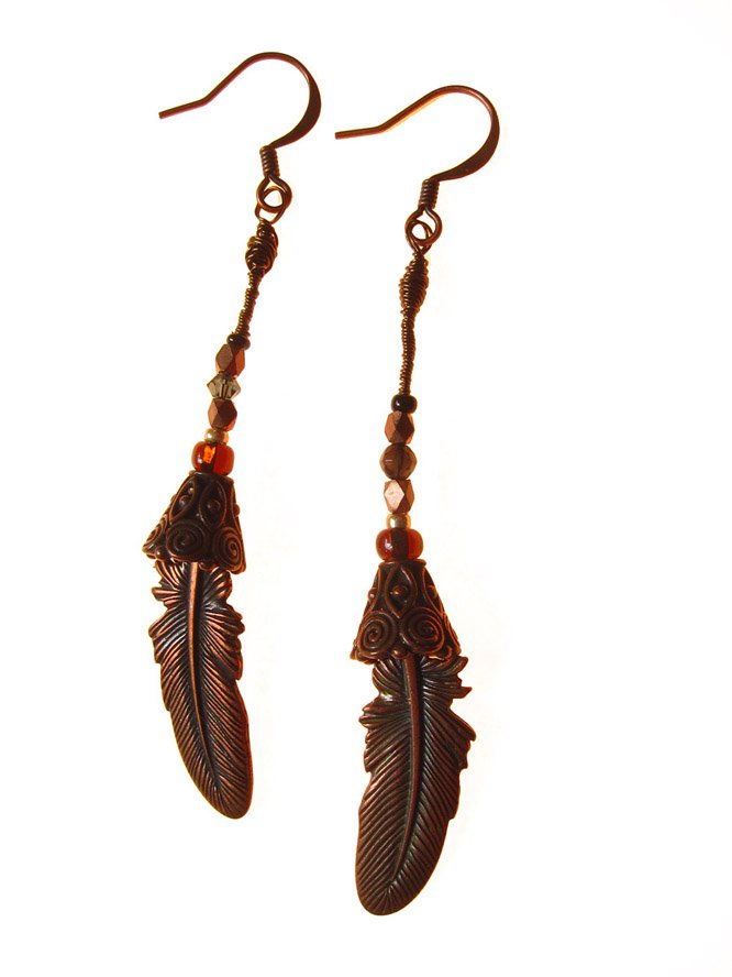 Copper Feather Earring