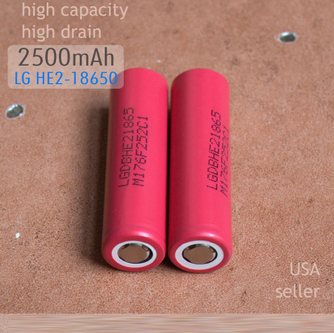 2 PCS LG HE2 18650 35 AMP High Drain 2500mah Rechargeable Battery Flat Top vape Mechanical Mods cig