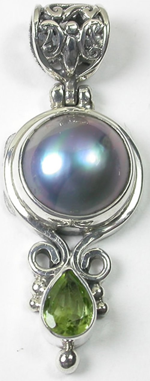 Grey Mabe Green Peridot Pendant in Sterling Silver