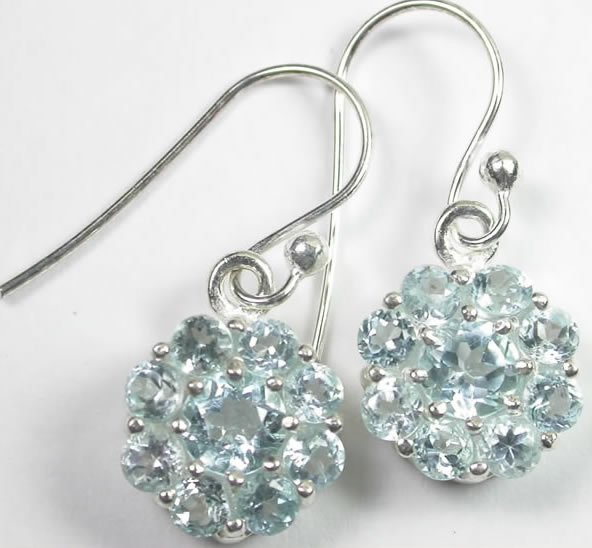 Dangle Blue Topaz Flower Earrings Sterling Silver
