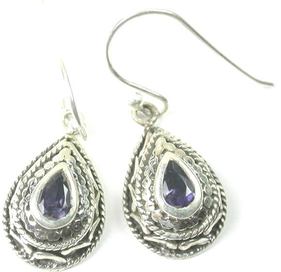 Teardrop Purple Iolite Earrings Sterling Silver