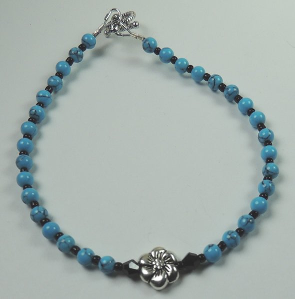 Flower Anklet with Turquoise Howlite and Crystal