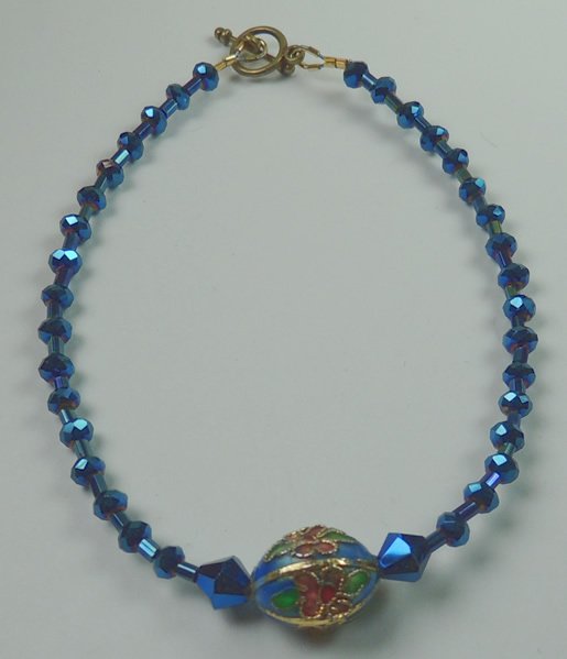 Midnight Blue Crystal and Floral Cloisonne Anklet