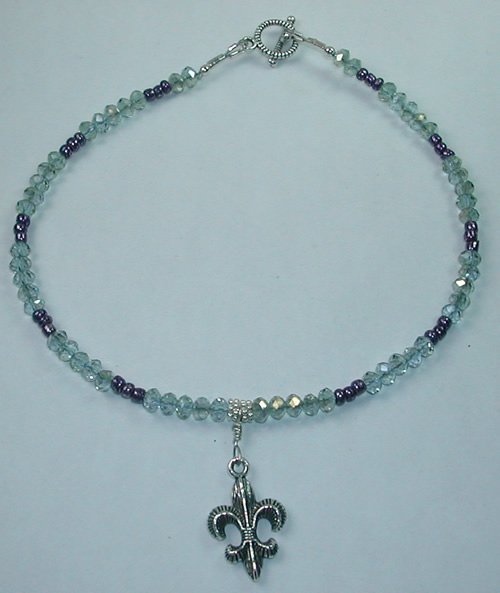 Fleur de Lis Lilac Crystal and Bead Anklet