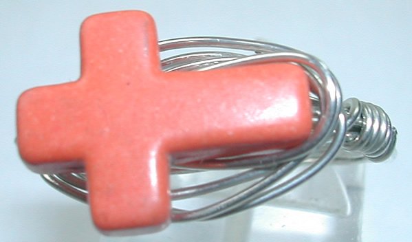 handcrafted Wire Wrapped Orange Lampwork Cross Ring