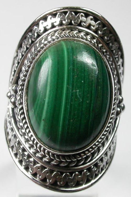 Large Green Malachite Ring in Sterling Silver