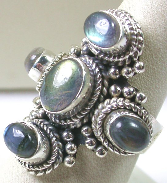 large Light Green LABRADORITE RING IN STERLING SILVER