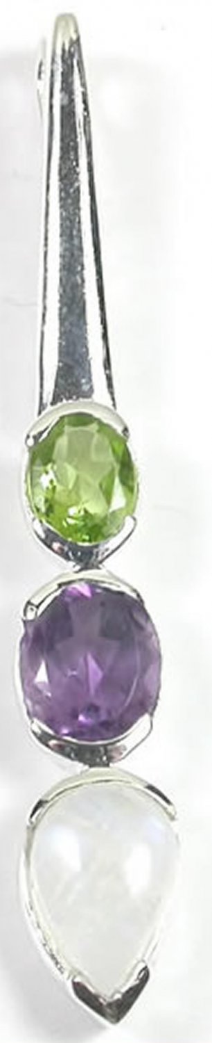 Green Peridot Moonstone Purple Amethyst Pendant in Sterling Silver