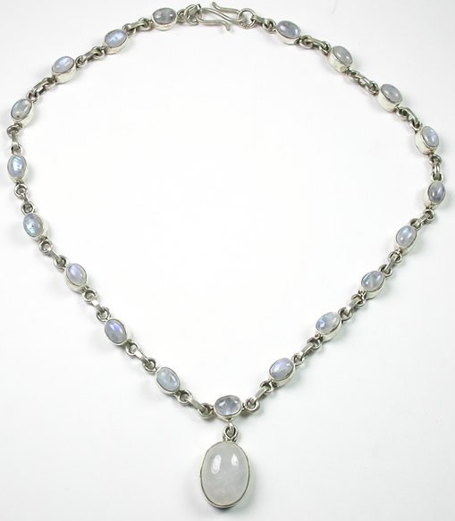 White Moonstone Necklace in Sterling Silver