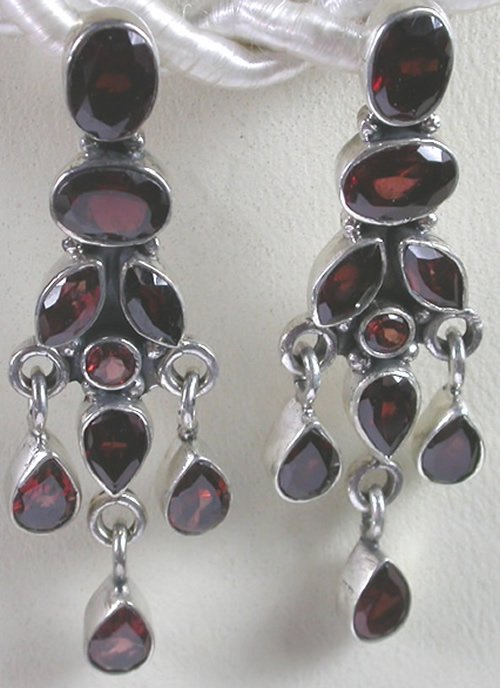 Chandelier Red Garnet Earrings in Sterling Silver