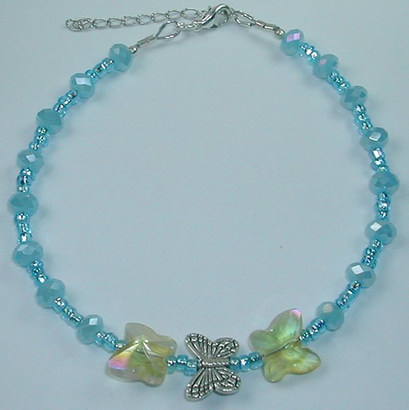 handcrafted Turquoise Crystal and Turquoise Bead Butterfly Anklet