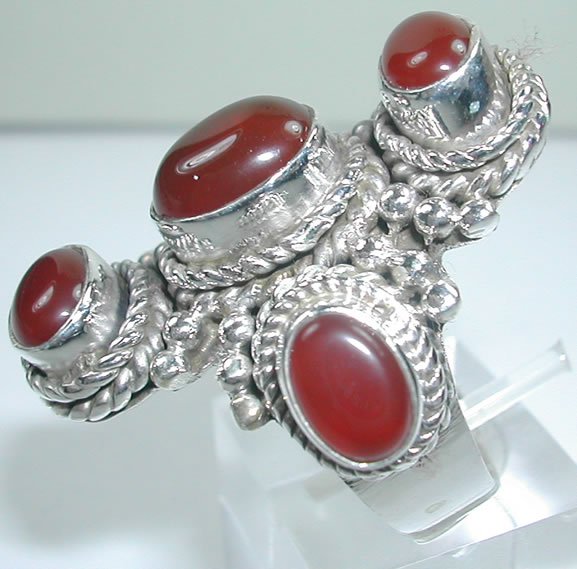 large 5 Red Carnelian Ring in Sterling Silver