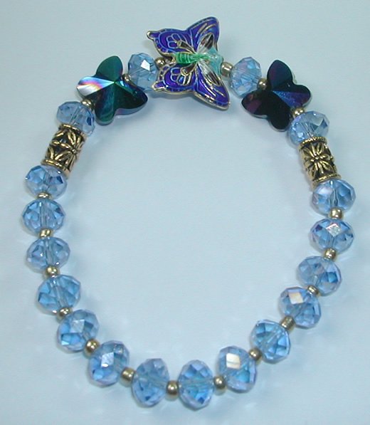 Blue Cloisonne and Blue Crystal Stretch Bracelet