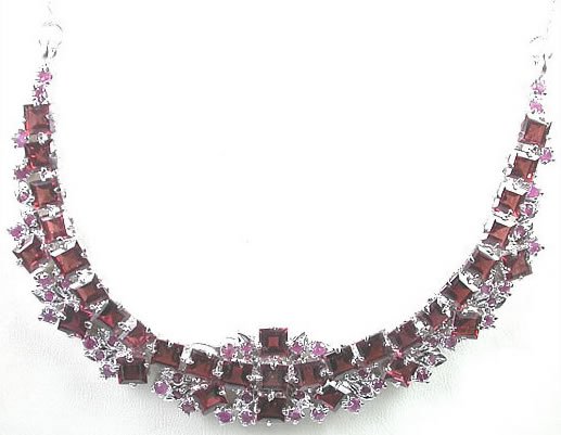 Red Garnet and Red Ruby Necklace in Sterling Silver