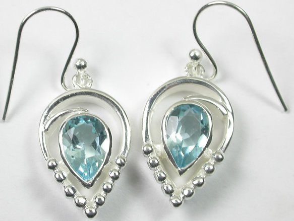 Teardrop Blue Topaz Earrings in Sterling Silver