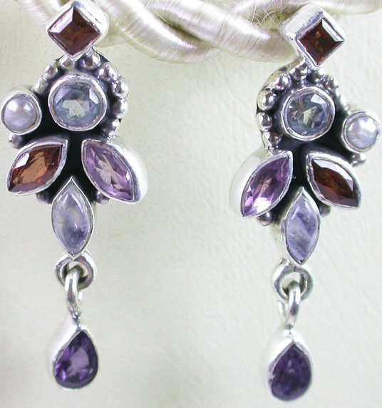Red & Blue Multigem Earrings in Sterling Silver