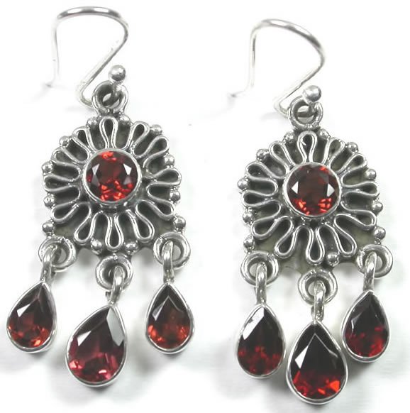 Chandelier Red Garnet Earrings in Sterling Silver