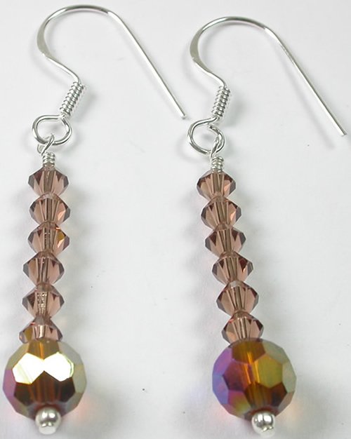 handcrafted Brown Crystal Earrings in Sterling Silver