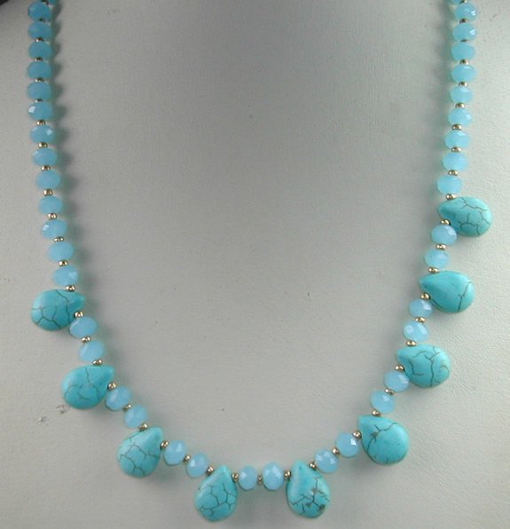 handcrafted Turquoise Howlite and Turquoise Crystal Necklace