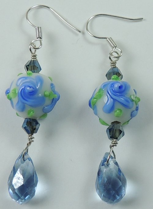 handcrafted Blue & White Flower Earrings withBlue Briolettes