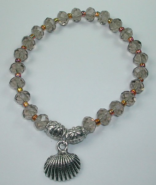handcrafted Smoky Brown Crystal Stretch Bracelet with Silver Plated Shell