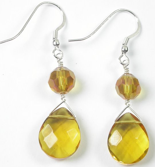 handcrafted Yellow Crystal Earrings in Sterling Silver