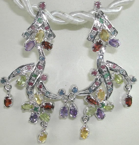 Red Green Blue Multigem Earrings in Sterling silver