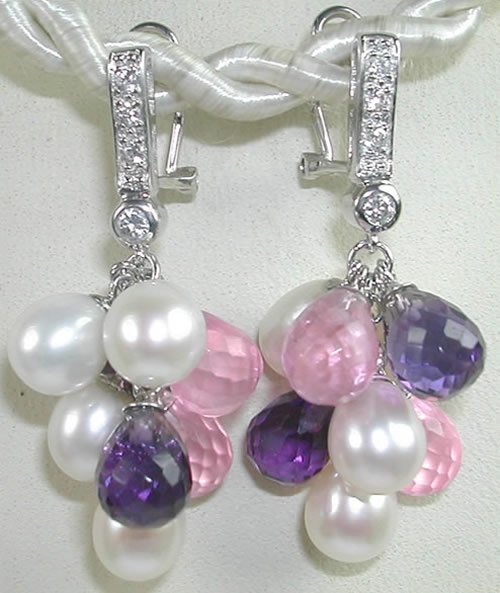Pink Purple Pearl Quartz Sterling Silver Earrings