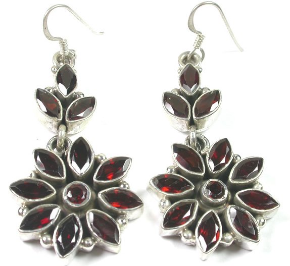 Red Garnet Earrings in Sterling Silver