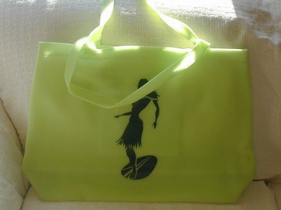 handbagbargains: Green Jelly Tote Beach Bag Hula Girl Print