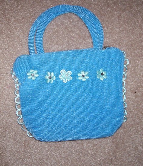handbagbargains: Blue Knit Flower and Rhinestone Purse