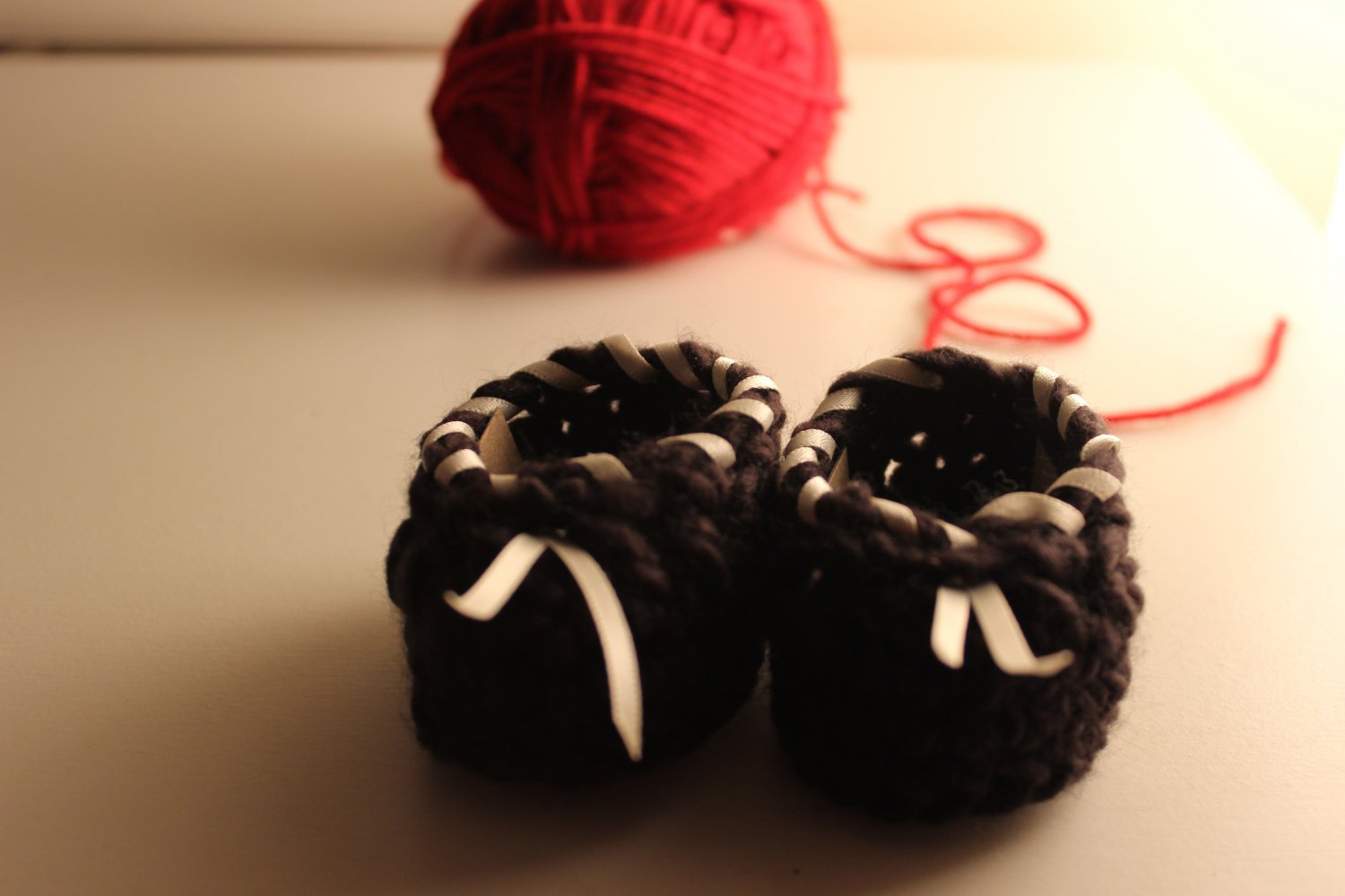 Black Ivory Ribbon Booties