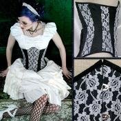 Sale! White & Black Silk Lace Corset