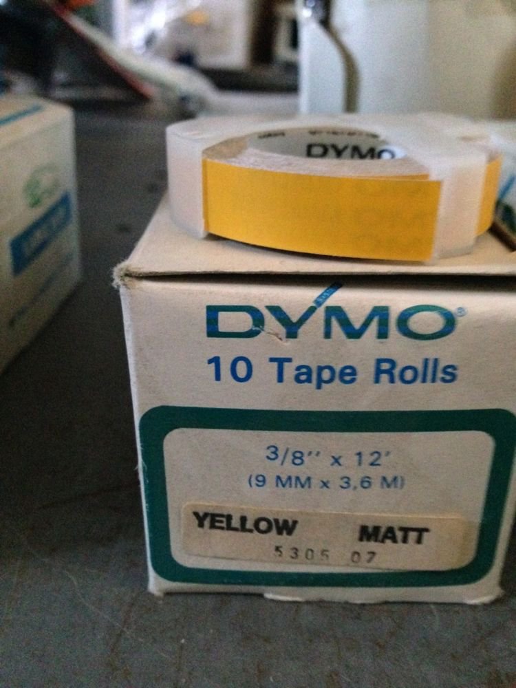 DYMO 10 ROLL 3/8" x 12' MATTE YELLOW Embossing Tape Label Magazine Maker Printer
