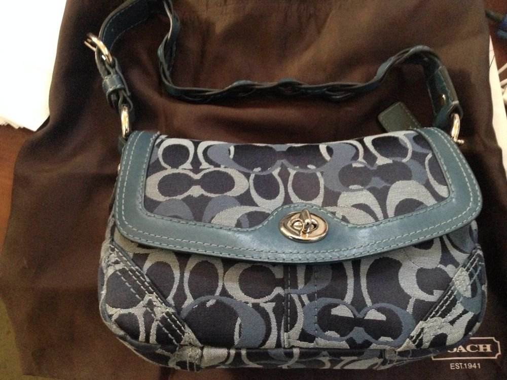 NEW Coach Blue Signature C Purse Handbag Pleated Large Flap Teal Aqua Bag