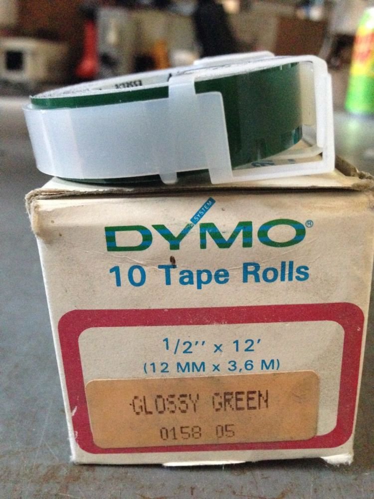 10 Rolls Dymo 1/2" x 12' GLOSS GREEN Embossing Tape Label Magazine Maker Printer
