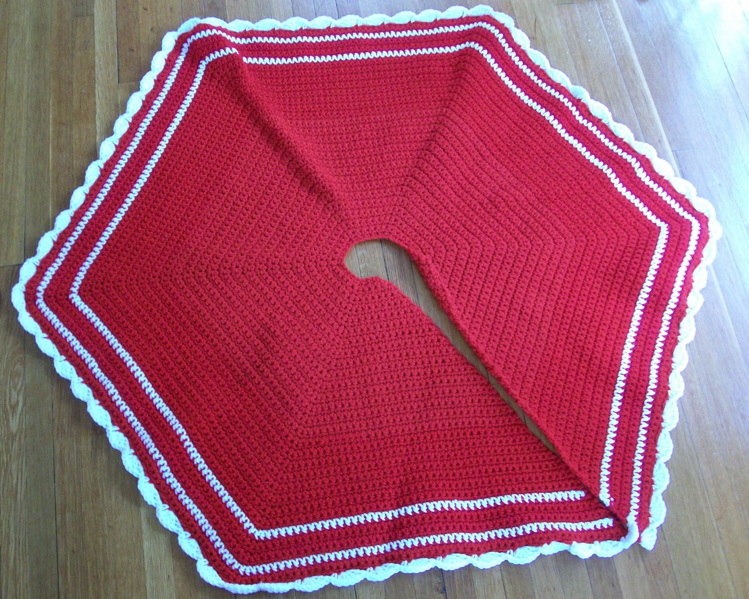 Handmade crocheted Christmas or holiday tree skirt