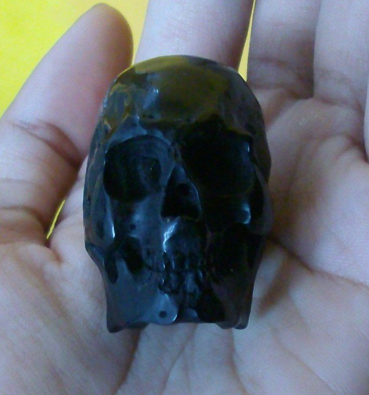 Black Skull Head ! Bali Hand Made Buffalo HORN FRANKESTEIN Carving #r388
