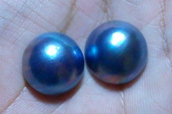 100% Genuine ! 2 PCS Mabe Pearl Half Pearl Cabochon South Sea Lustrous BLUE 15mm_q842
