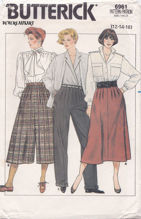Butterick Pattern 6961 - UNCUT - Size 12-14-16 - Misses' Skirt, Culottes & Pants