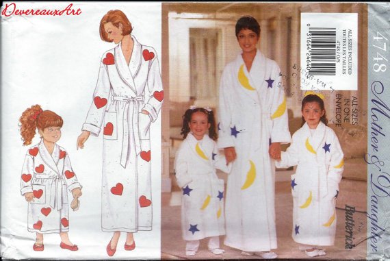 Butterick "Mother and Daughter" Pattern 4748 - Misses'/Children's/girl's Robe, Belt and Appliques