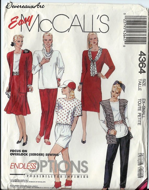 McCall's Pattern 4364-UNCUT-Size Ex-Sm-Unlined Jacket or Vest,Dress,Tunic,Tops,Skirt,Pants,Shorts...