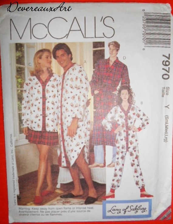 McCall's Pattern 7970-Size Y( Sml-Med-Lrg) - Misses'&Men's Nightshirt or Top, Pants,Shorts&Robe