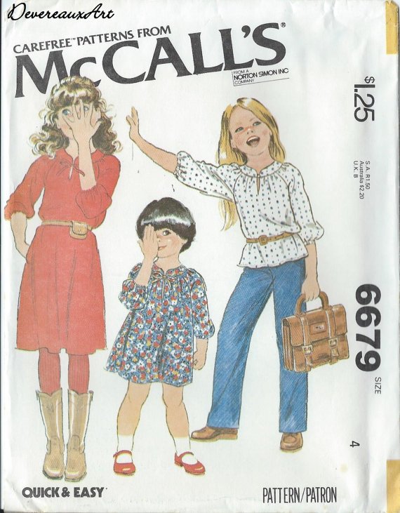 1979 - McCall's "Carefree" Pattern 6679 - UNCUT - Size 4 - Children's and Girl's Dress or Top