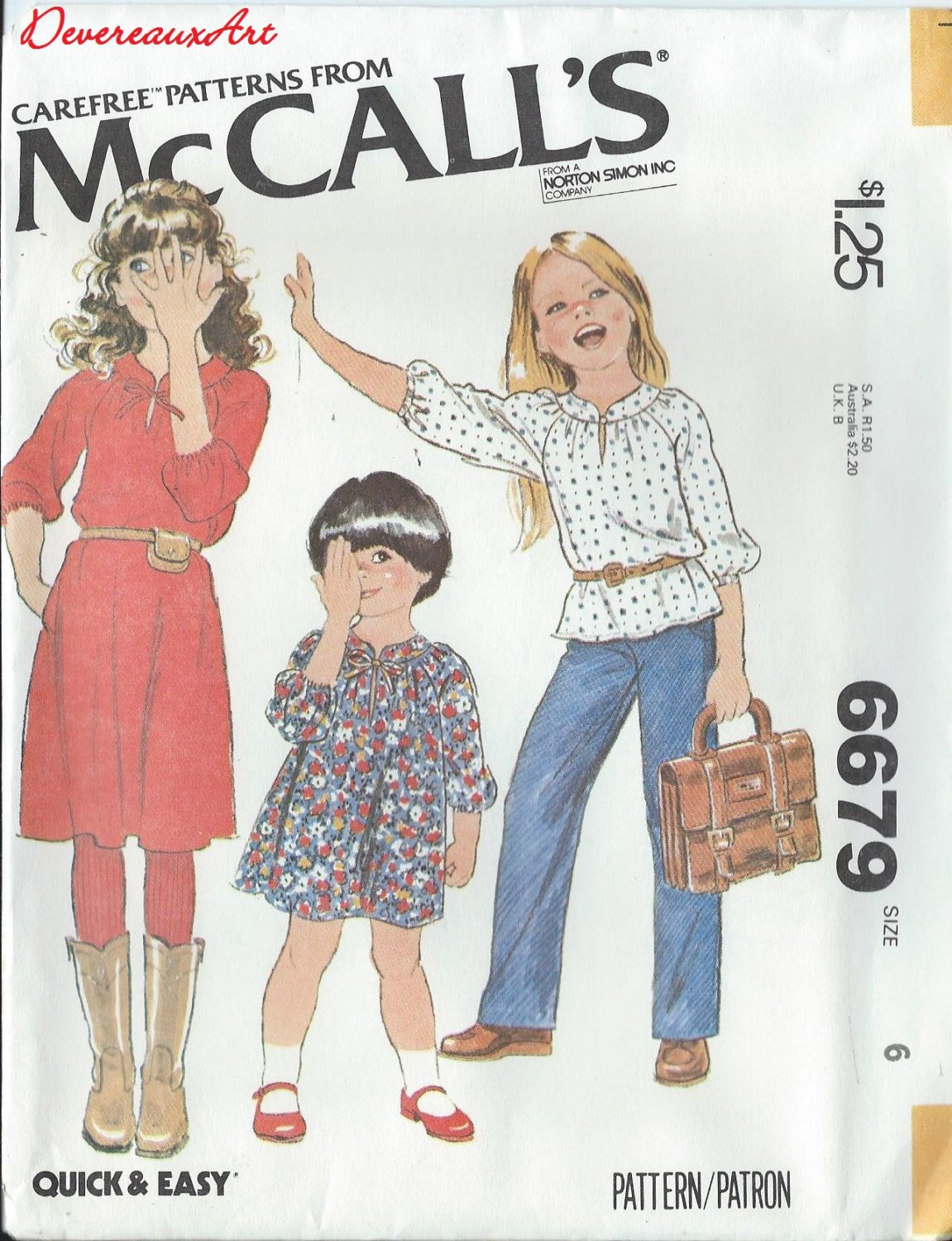 1979 - McCall's "Carefree" Pattern 6679 - UNCUT - Size 6 - Children's and Girl's Dress or Top