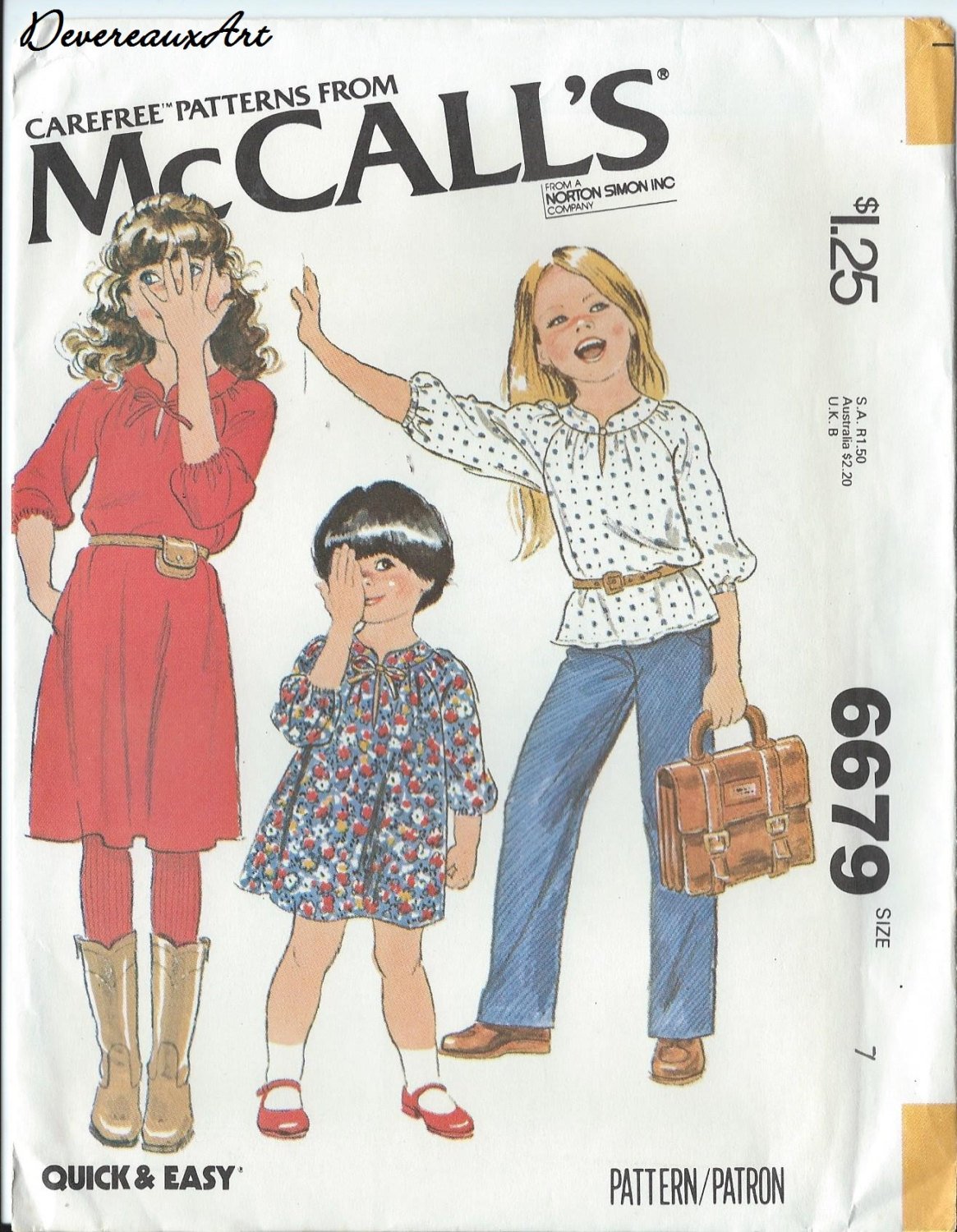 1979 - McCall's "Carefree" Pattern 6679 - UNCUT - Size 7 - Children's and Girl's Dress or Top
