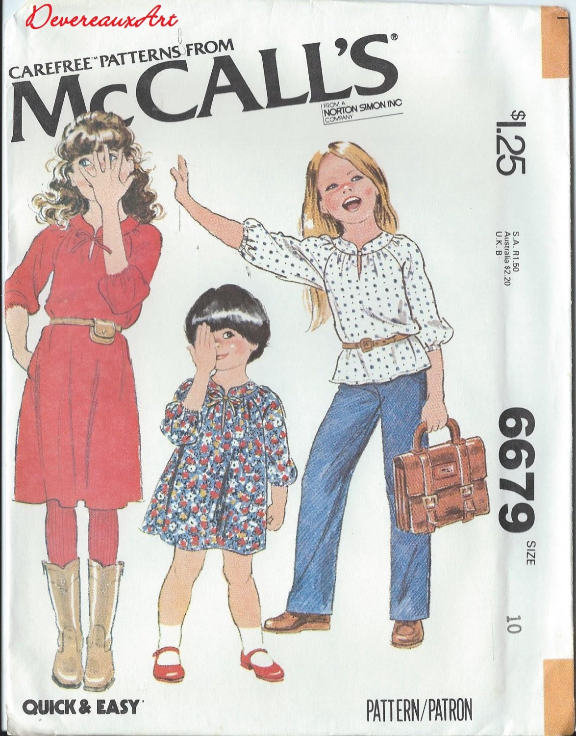 1979 - McCall's "Carefree" Pattern 6679 - UNCUT - Size 10 - Children's and Girl's Dress or Top
