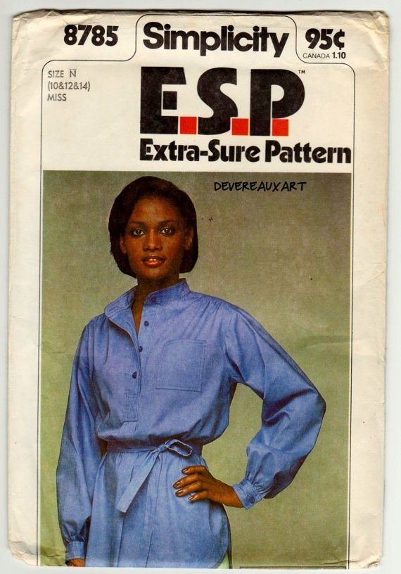 1978 Simplicity "E.S.P" Pattern 8785 - UNCUT - Miss Size N (10-12-14) Pullover Blouse and Tie Belt