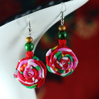 national style rose cloth earrings